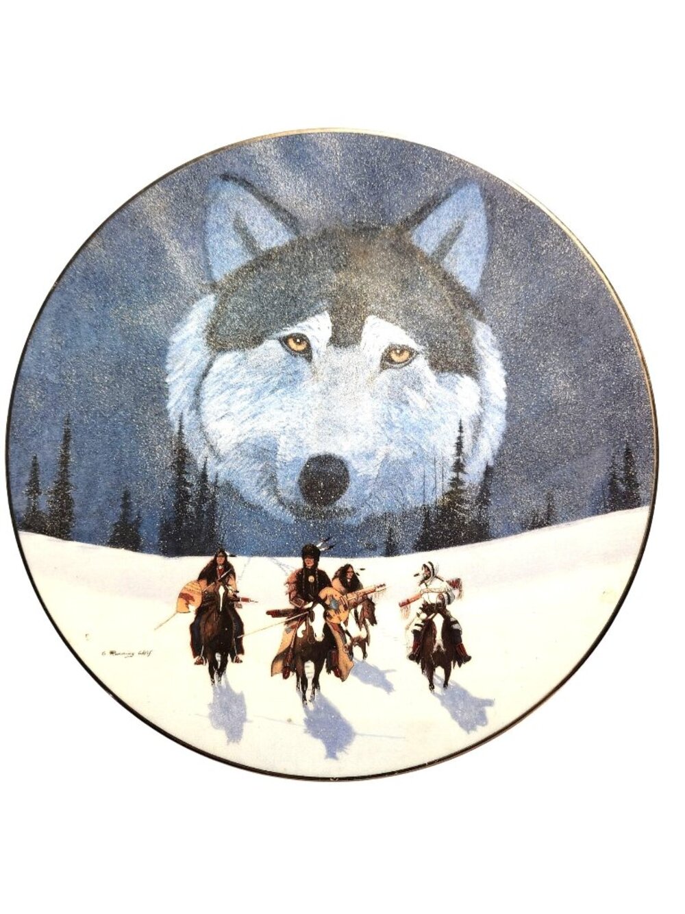 Decorative wolf Plate Bradford Exchange "The Pathfinders" Art Native American